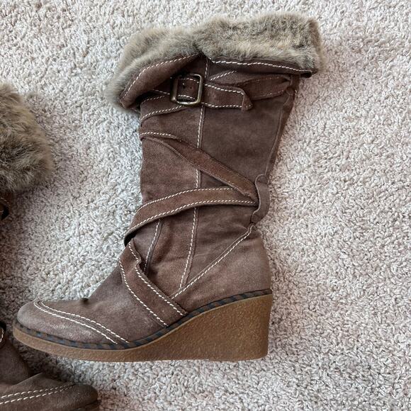 Don Diego Suede Faux Fur Buckle Wedge Snow Winter Boots size 8.5 / 39 Tan - Picture 11 of 14